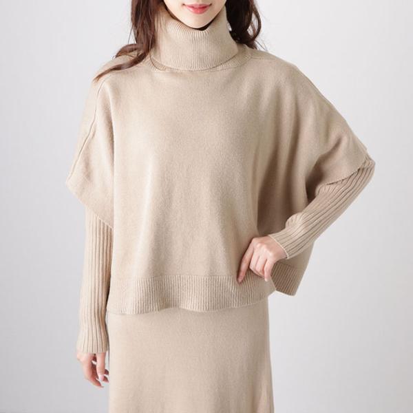 【2点セット】 クルーネック ニットワンピース&amp;プルオーバー 女性 レディース トップス スカート ...