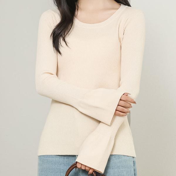 ソリッドカラー ラウンドネック リブ ニット プルオーバー 女性 レディース トップス セーター 秋...
