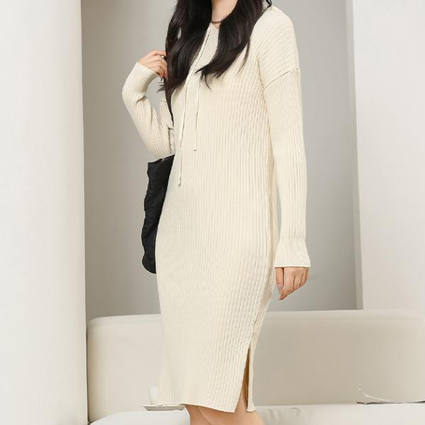 フーデット リブ ニット パーカー ワンピース 女性 レディース スカート オールインワン 春 秋 ...
