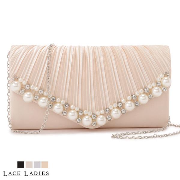 2way パーティーバッグ クラッチバッグ ショルダーバッグ レディース サテン プリーツ パール ...