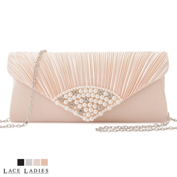 2way パーティーバッグ クラッチバッグ ショルダーバッグ レディース サテン プリーツ パール ...