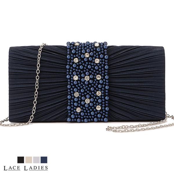 2way パーティーバッグ クラッチバッグ ショルダーバッグ レディース サテン プリーツ パール ...