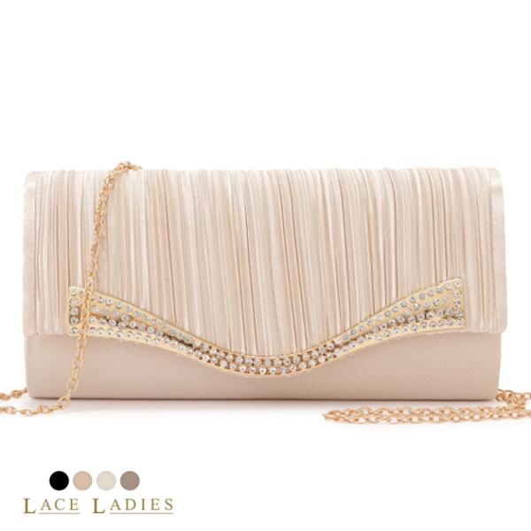 2way パーティーバッグ クラッチバッグ ショルダーバッグ レディース サテン プリーツ ラインス...