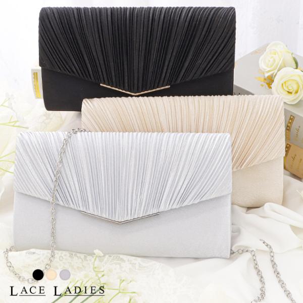 サテン プリーツ パーティーバッグ ハンドバッグ クラッチバッグ ショルダーバッグ レディース 3W...