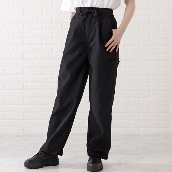 ウエストリボン付きワイドカーゴパンツ 女性 レディース ボトム 春 夏 秋 冬 オールシーズン 腰高...