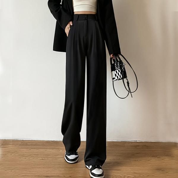 ダブルボタンハイウエストタックワイドスラックス 女性 レディース ボトム すっきり オールシーズン ...