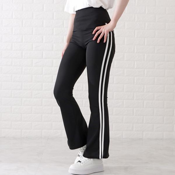 サイドラインストレッチフレアパンツ 女性 レディース ボトム ズボン 春 秋 伸びる 快適 スポーツ...