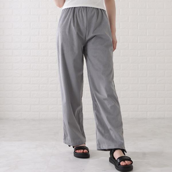 ハイウエストワイドテレコパンツ 女性 レディース 春 夏 秋 テレコ ボトム ズボン ゆったり ゆと...