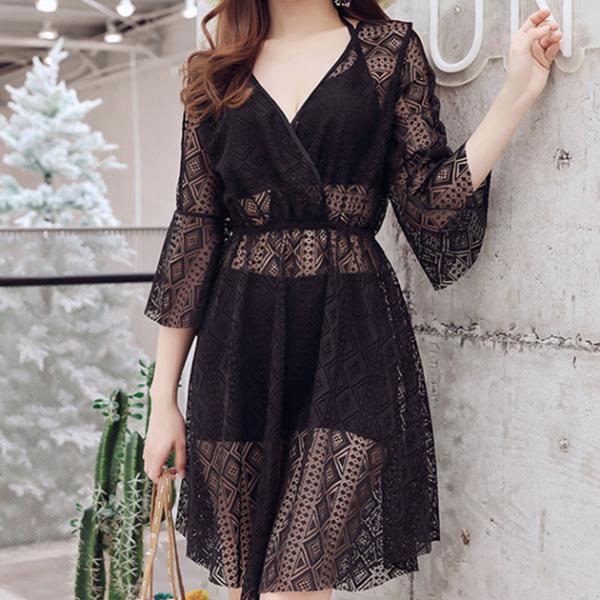 【3点セット】 レースチュニック付き ソリッドカラー ホルター ビキニ 女性 レディース 水着 スイ...