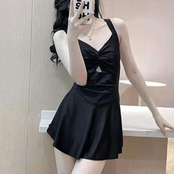 フロント ツイスト カットアウト Vネック ワンピース 水着 女性 レディース スイムウエア スカー...