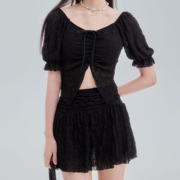 【2点セット】フロントシャーリング シアー パフスリーブ セパレート 水着 レディース 夏 サマー ...