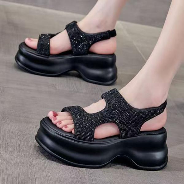 ラインストーン ボリューム 厚底 スポーツ サンダル シューズ ラウンドトゥ レディース 女性 夏 ...