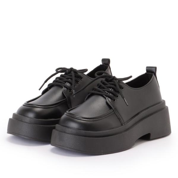 選べる2タイプ ラウンドトゥ レザー調 ボリューム レースアップ シューズ 女性 レディース メンズ...