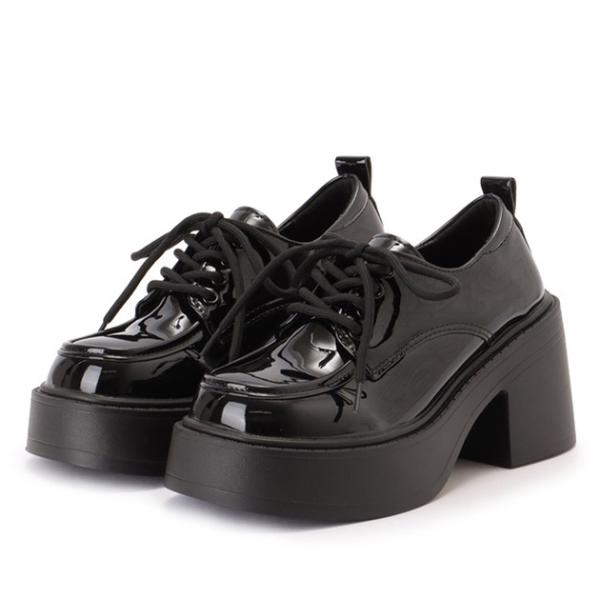 レザー調 厚底 クラシカル レースアップ シューズ 女性 レディース メンズライク 靴 合成皮革 秋...