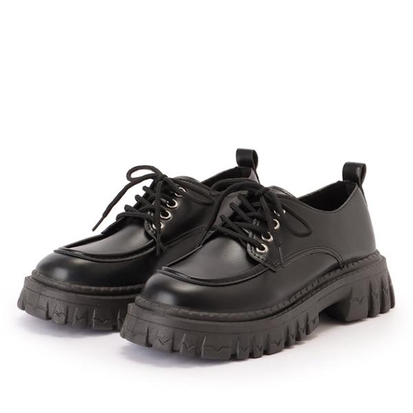 レザー調 トラックソール 厚底 レースアップ シューズ 女性 レディース メンズライク 靴 合成皮革...