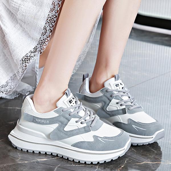 配色 ライン レースアップ ボリューム スニーカー 女性 レディース 靴 シューズ 編み上げ カジュ...