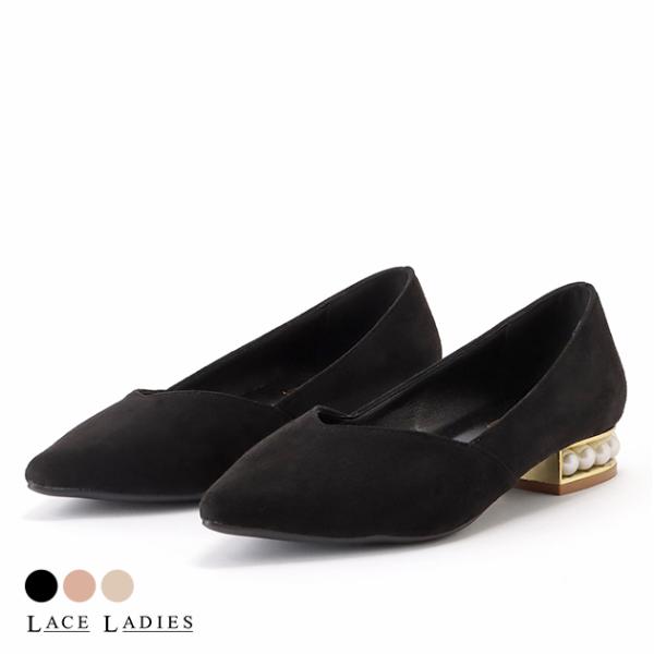 パールヒールポインテッドローヒールパンプス 女性 レディース シューズ 靴 上品 ベーシック シンプ...