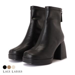【美品】ダイアナ スクエアトゥ ショートブーツ 黒 チャンキーヒール24.5 Lace Ladies（レースレディース） チャンキーヒール ショートブーツ PU