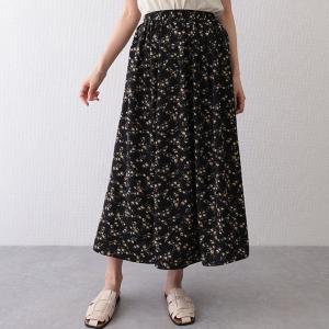 小花柄 ギャザー ロング フレア スカート ボト...の商品画像