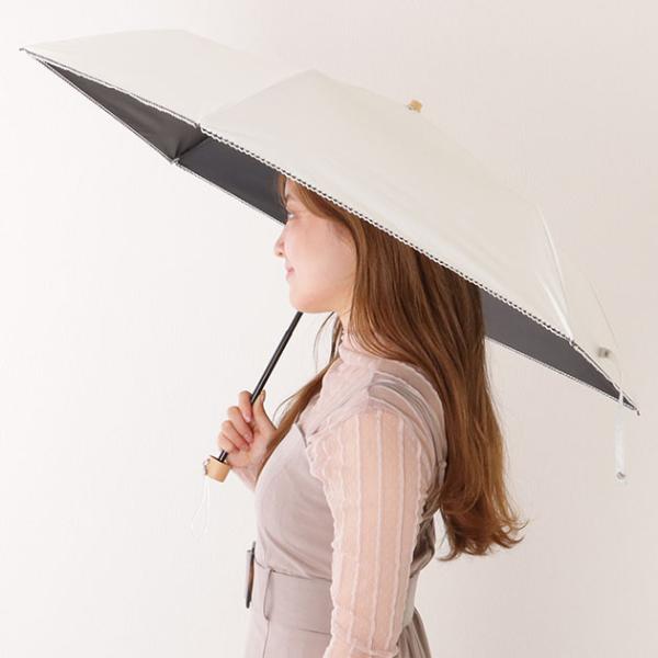 【雨晴兼用】ソリッドカラー ウッドハンドル スカラップ 折りたたみ傘 女性 レディース アンブレラ ...