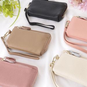 ループ付き ソリッドカラー レザー コンパクト 小銭入れ 女性 レディース 財布 コインケース 本皮 マット 定番