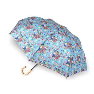 LIBERTYリバティプリントを使った晴雨兼用折り畳み傘パラソル(日傘)＜Stately Bouquet＞(ステイトリィブーケ)BLブルー 990176｜merci-fabric