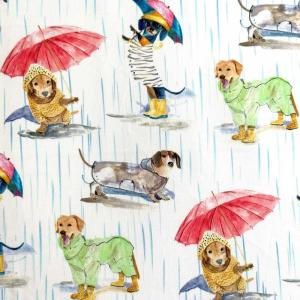 USAコットン Dogs in the Rain(雨の中の犬たち)Paws in the Rain Collection シーチング生地 ホワイト Michael Miller(マイケルミラー)DCX12400-WHITE