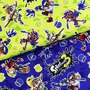 スプラトゥーン3 オックス生地 イエローグリーン/ネイビー(任天堂SWITCHキャラクター 入園入学通園通学 レッスンバッグ シューズバッグ 手作り)G-9921