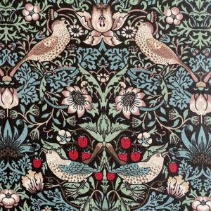 moda fabrics(モダ・ファブリックス)William Morris ウィリアムモリス シーチングラミネート生地＜Strawberry Thief＞(ストロベリースィーフ)＜EMERALD＞｜merci-fabric