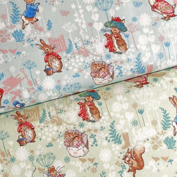 ピーターラビット『Classic Garden(クラシックガーデン) 』 オックス生地 ブルー/グリ...