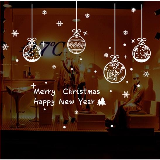 ウォールステッカー クリスマス 水晶玉 デコレーションシール トナカイ 雪の結晶 白色 英語 窓ガラ...