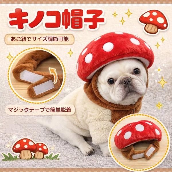 キノコ帽子 犬 帽子 ペット帽子 犬用帽子 ペットコスプレ 犬コスプレ きのこ帽子 小型犬 中型犬 ...