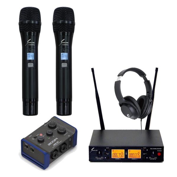 ハイブリッド会議に最適 ワイヤレスマイク2本付き ZOOM オーディオインターフェイスセット USB...