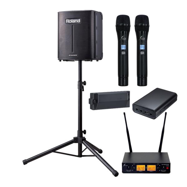 Roland BA-330 バッテリーセット ワイヤレスマイク2本＆スピーカースタンド付き