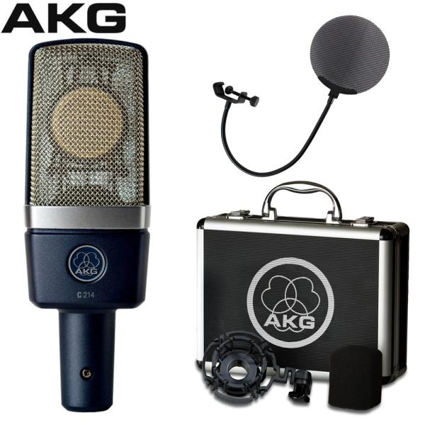 AKG アーカーゲー マイク C214 コンデンサーマイク + メタルポップガードセット ボーカル録...
