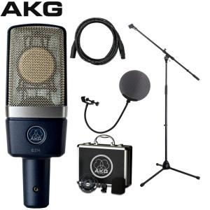 AKG コンデンサーマイク C214 + ドイツ KLOTZ マイクケーブル 汎用ブームマイクスタンド　ポップガードセット｜merry-net