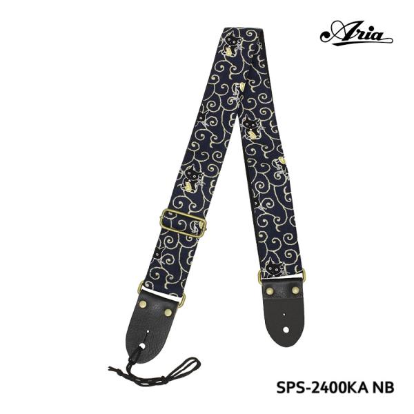 Aria ギターストラップ SPS-2400KA NB 唐草/猫柄 アリア