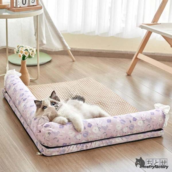 犬 猫 ソファー ベッド 夏 天然素材 安全 無味 冷感マット 涼感 可愛い 藤編み ペットマット ...