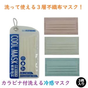 【接触冷感】プリーツタイプ 洗える3層不織布マスク（3枚入り）カラビナ付き