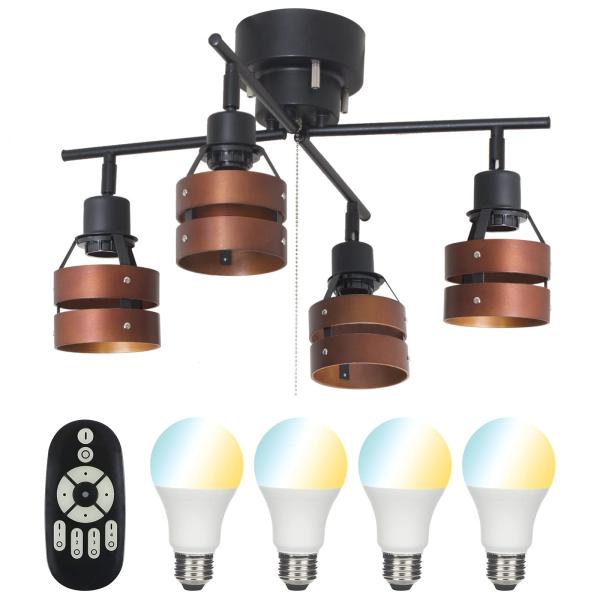 Color:ブラウン_Size:40W形LED電球*4+リモコン*1 共同照明 シーリングライト 4...