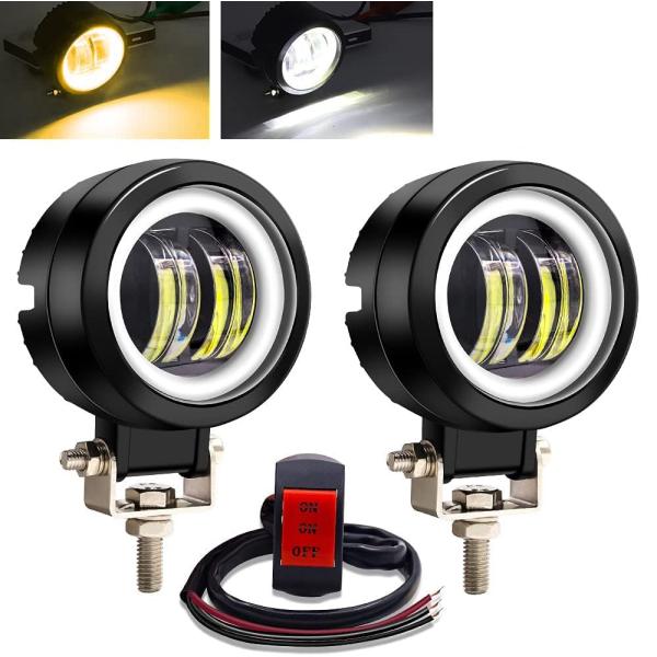 X-STYLE 20W バイク フォグランプ カットライン 2色 白+黄色 イカリング付き LEDワ...