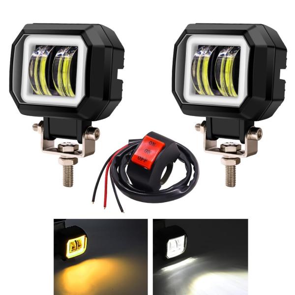 Color:白+橙O X-STYLE 20W バイク フォグランプ 2色 白+黄 イカリング付き カ...