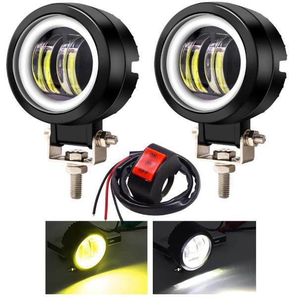 Color:白+黄O X-STYLE 20W バイク フォグランプ カットライン 2色 ホワイト+イ...