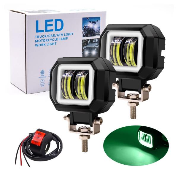 Color:白+緑O X-STYLE 20W バイク フォグランプ 2色 白+緑イカリング カットラ...