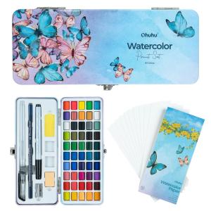 Ohuhu 固形水彩 透明 水彩絵の具 50色 絵の具セット 絵具 鮮やか 画材 塗り絵 スケッチ 大人 誕生日 クリスマス プレゼント コンパクト 収納ケース付き