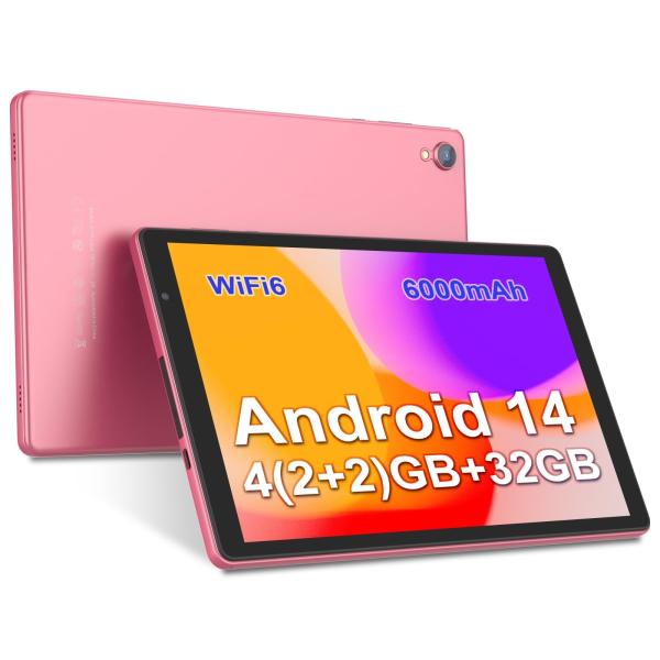 Color:ピンク Baken 10.1インチ Android 14タブレット、32GB ROM（最...