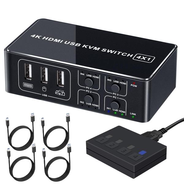 BLUPOW 4K60Hz PC４台用 HDMI KVMスイッチ パソコン切替器 4入力1出力 キー...