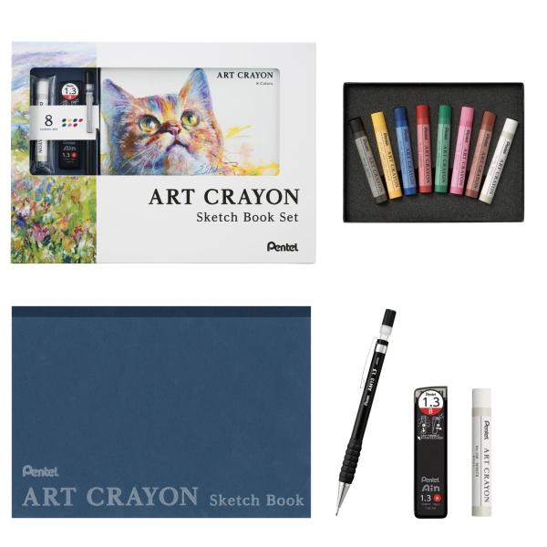 ぺんてる クレヨン アートクレヨン 8 色セット 単色ホワイト シャープ・替芯 セット スケッチブッ...