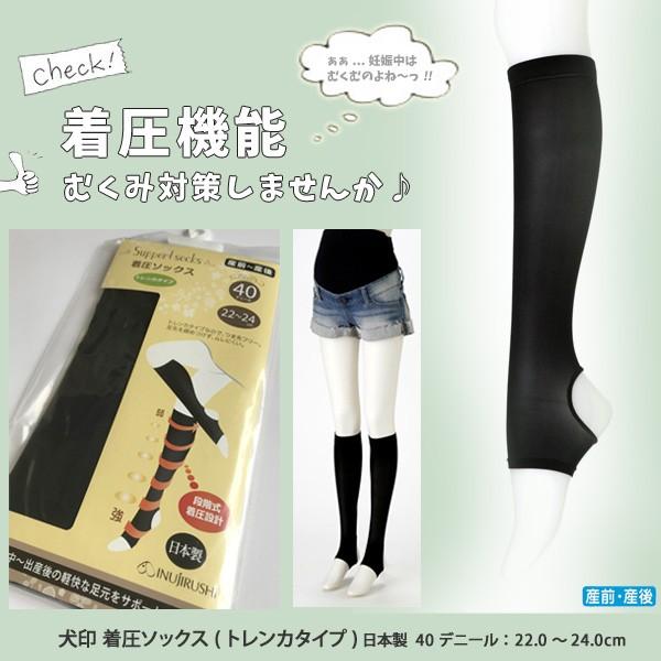 マタニティ 着圧ソックス トレンカタイプ 40デニール ブラック 犬印本舗 日本製 半額セール