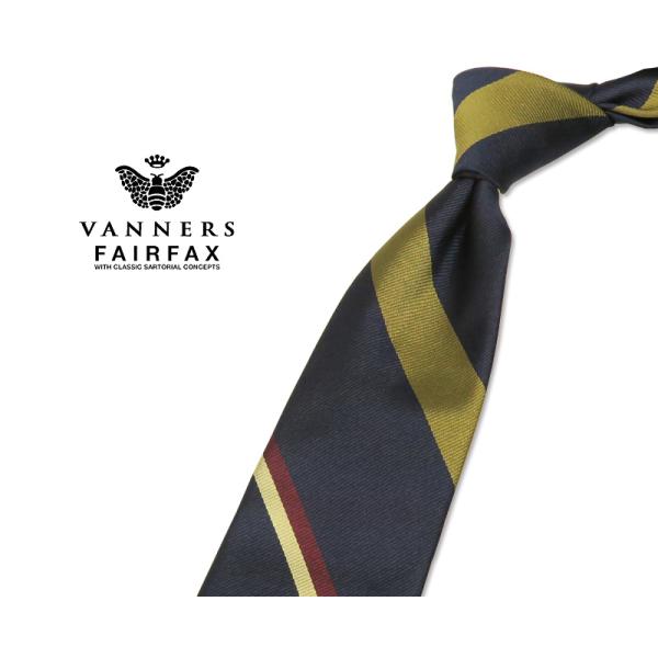 FAIRFAX フェアファクス ネクタイ Vanners /バーナーズ生地濃紺地に黄土色×エンジ×オ...